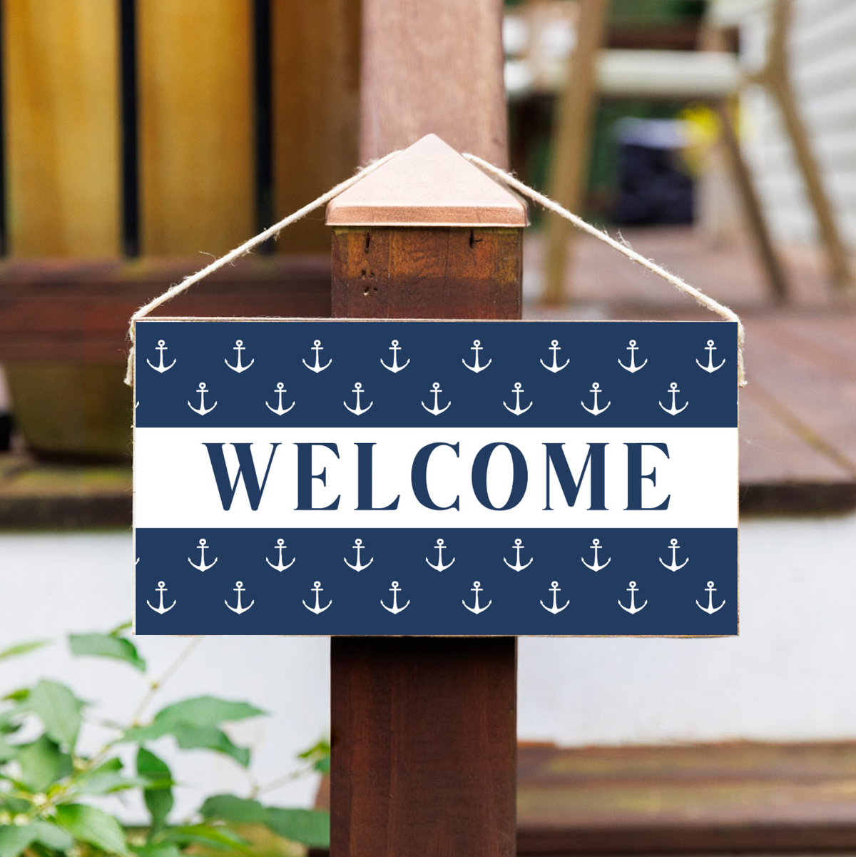 Welcome Anchor Navy Twine Hanging Sign