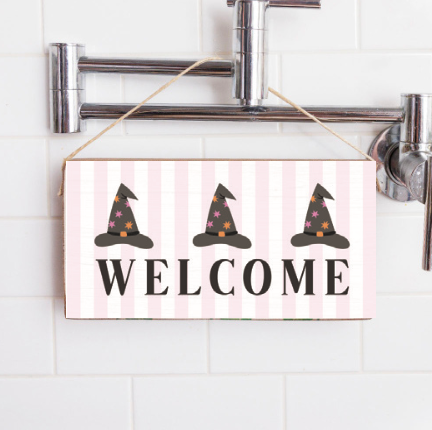 Welcome Witch Hat Twine Hanging Sign