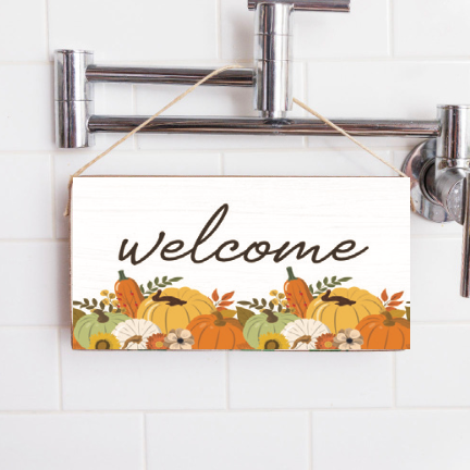 Muted Pastel Pumpkins Welcome Twine Sign
