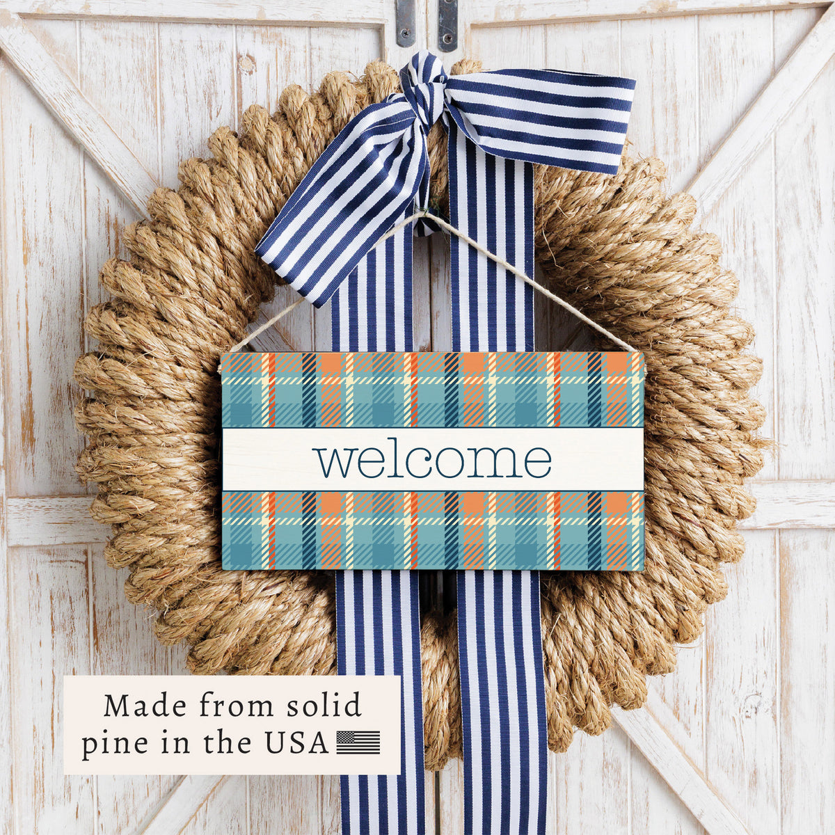 Fall Plaid Welcome Twine Sign