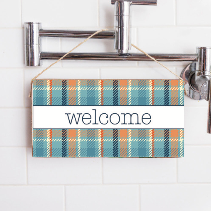 Fall Plaid Welcome Twine Hanging Sign