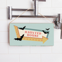 Retro Haunted House Sign Twine Hanging Sign