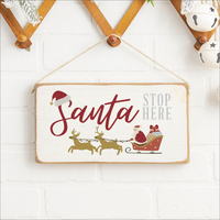 Santa Stop Here Twine Hanging Sign