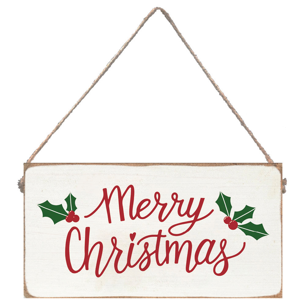 Merry Christmas Holly Leaves Twine Sign