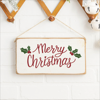 Merry Christmas Holly Leaves Twine Hanging Sign