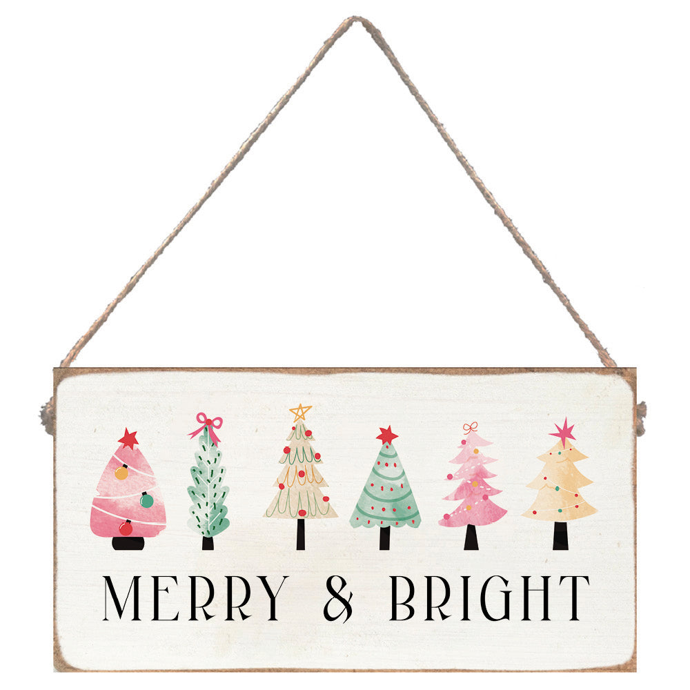 Merry & Bright Festive Christmas Trees Twine Sign