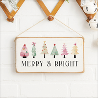 Merry & Bright Festive Christmas Trees Twine Hanging Sign