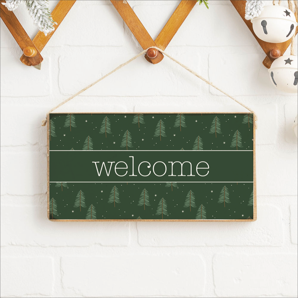 Evergreen Christmas Tree Welcome Twine Hanging Sign