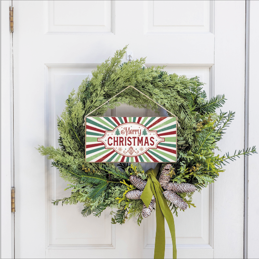 Merry Christmas Festive Stripe Twine Hanging Sign