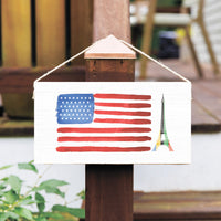 Watercolor American Flag Eiffel Tower Twine Hanging Sign