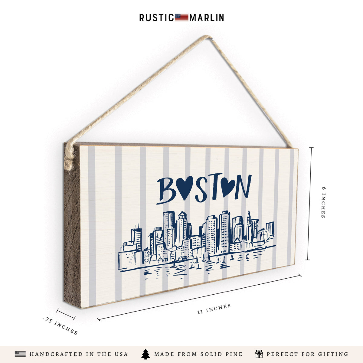 Boston Heart Skyline Twine Sign