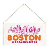 Boston MA Orange and Pink Skyline Twine Sign
