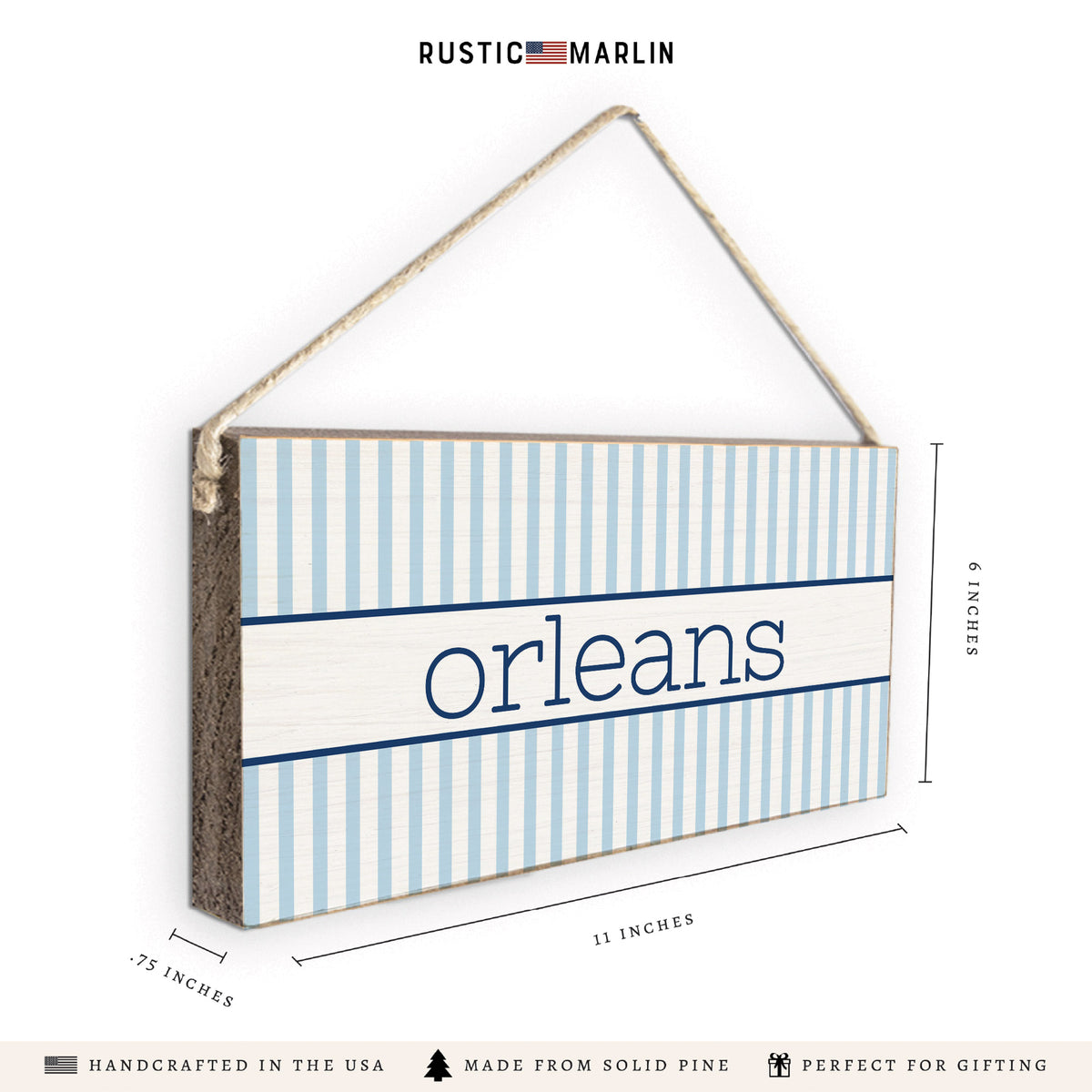Light Blue Stripes Personalized Twine Sign