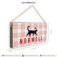 Black Cat Santa Hat Personalized Twine Sign