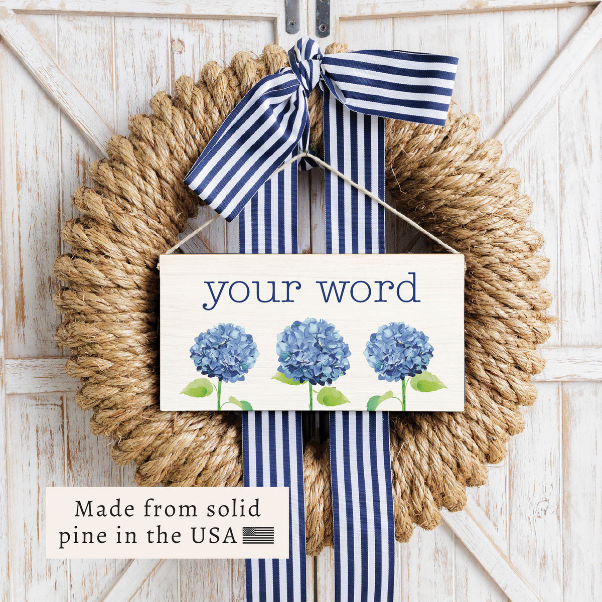 Hydrangea Personalized Twine Sign