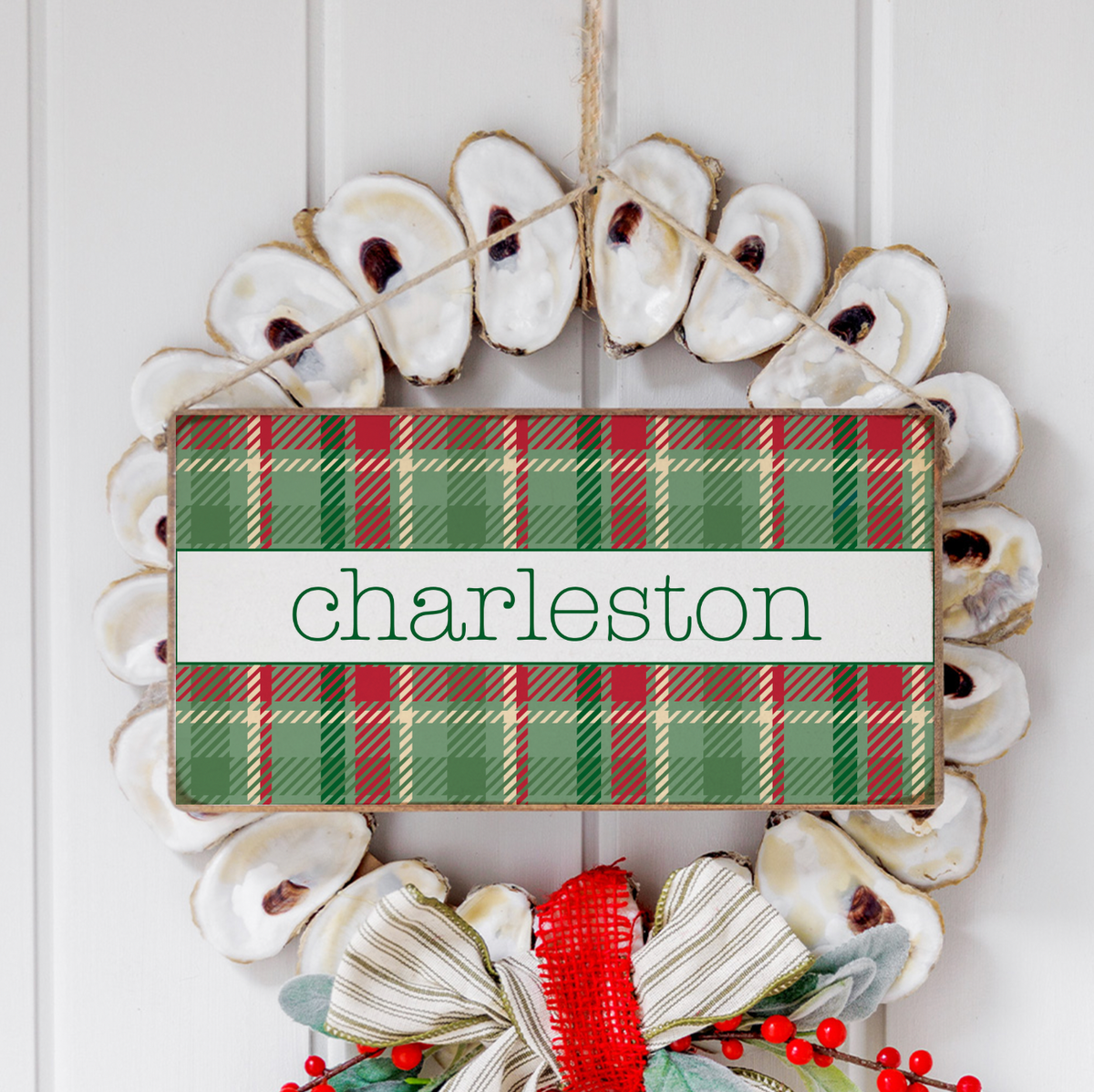 Personalized Christmas Plaid Twine Hanging Sign