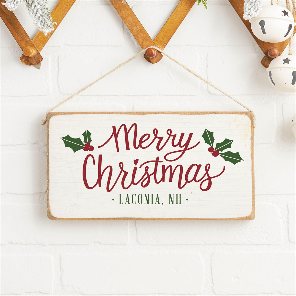 Personalized Merry Christmas Holly Leaves Twine Hanging Sign