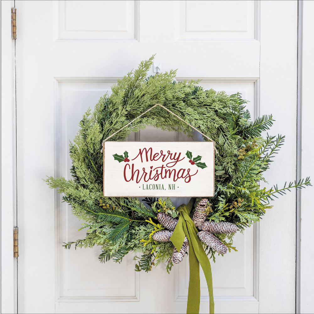 Personalized Merry Christmas Holly Leaves Twine Hanging Sign