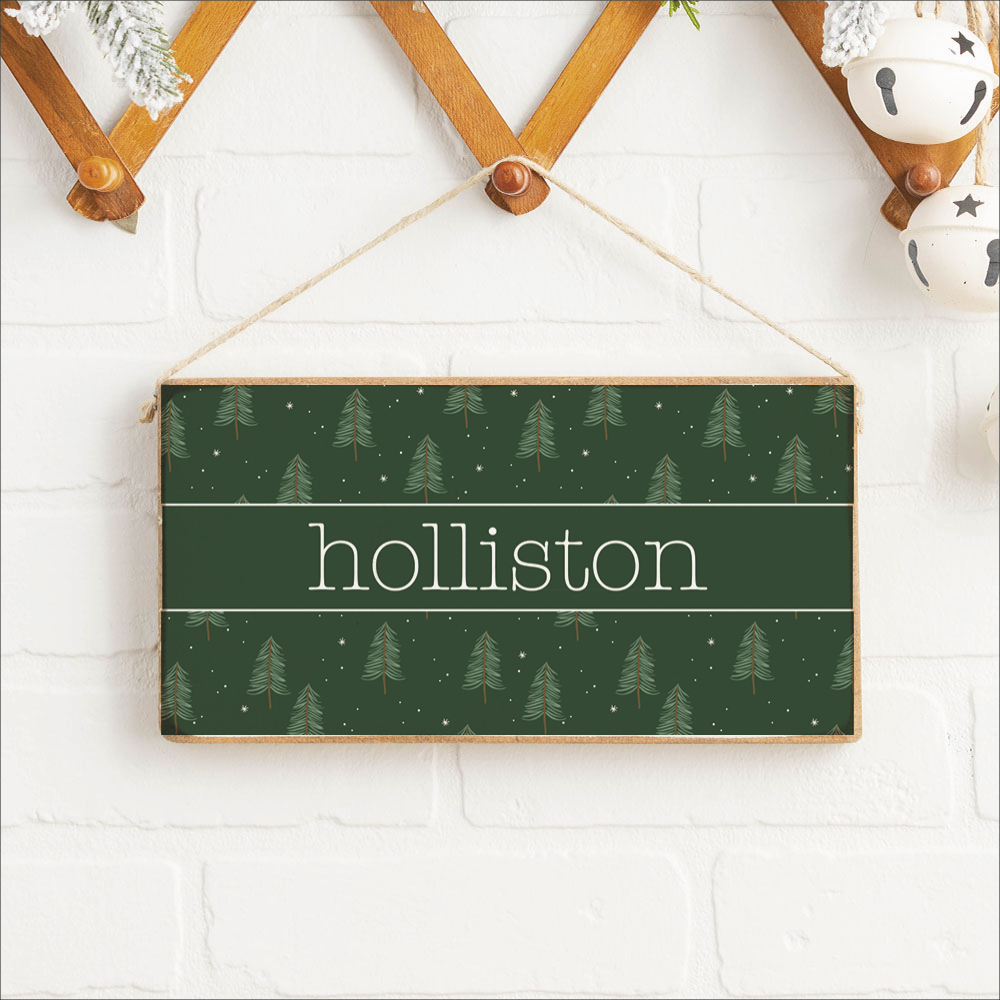 Personalized Evergreen Christmas Tree Twine Hanging Sign