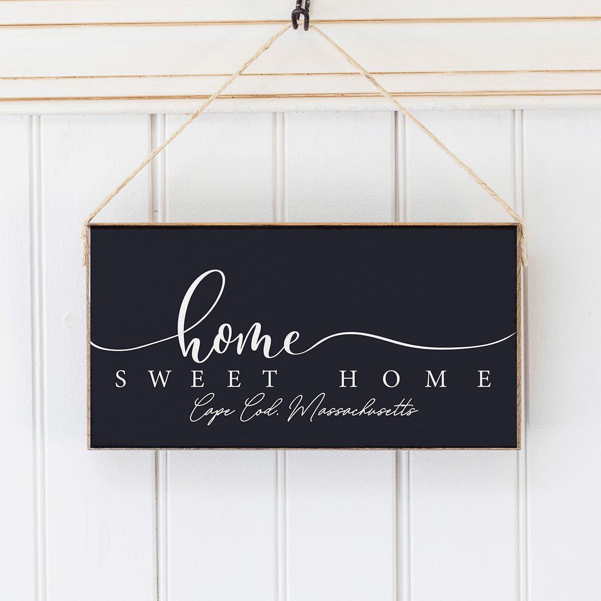 Personalized Dark Navy and White Home Sweet Home Twine Hanging Sign