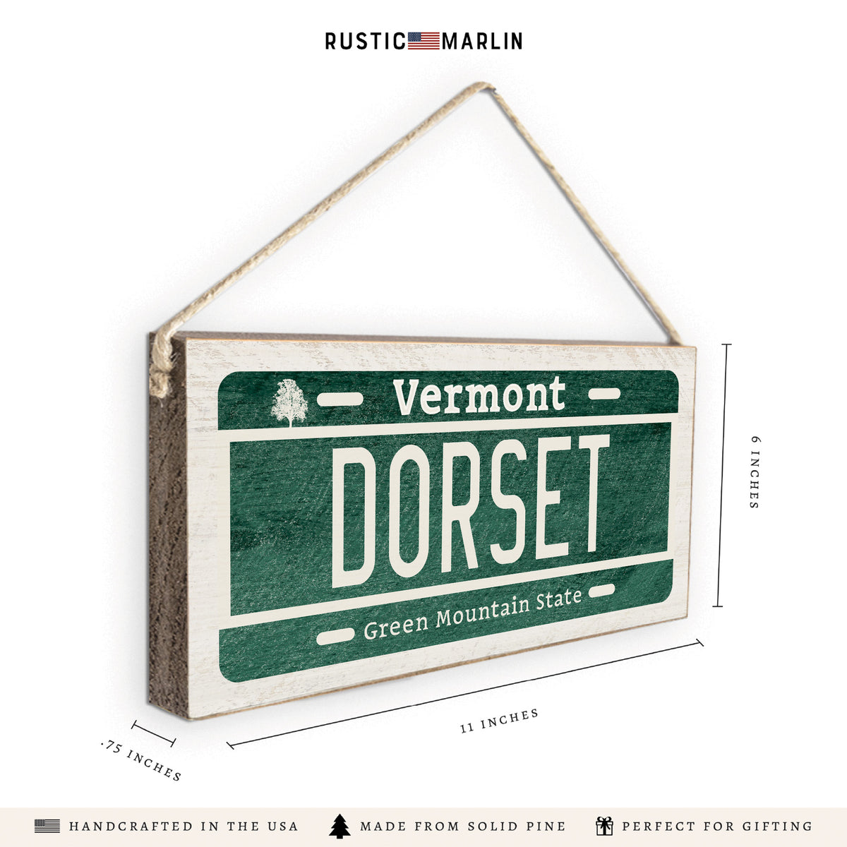 Vermont License Plate Personalized Twine Sign
