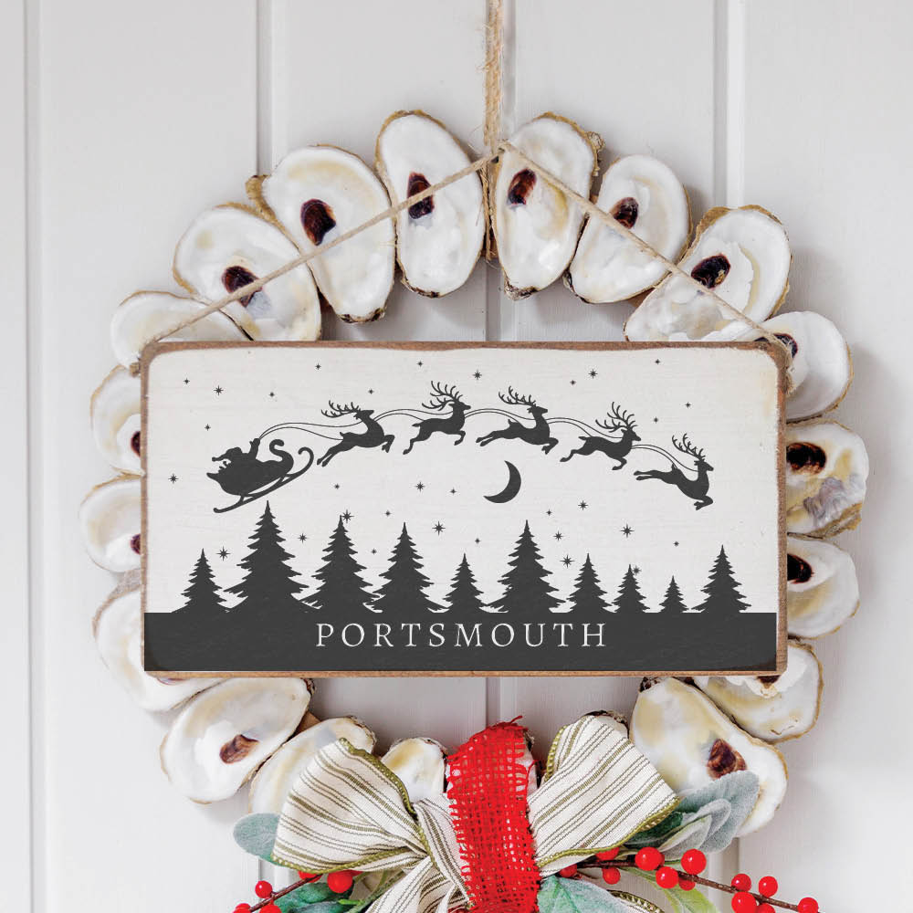 Santa Sleigh Night Sky Personalized Twine Sign