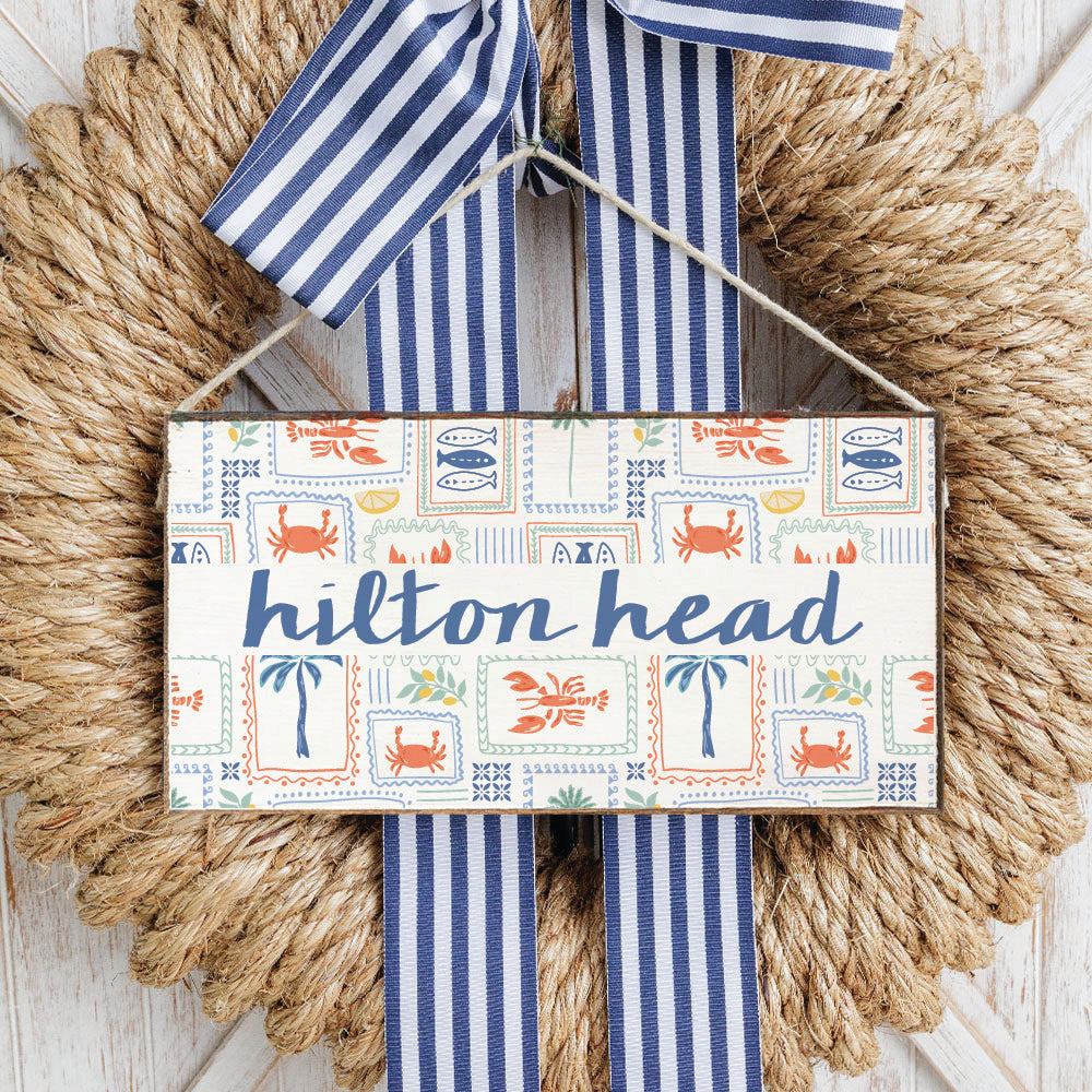 Seaside Tiles Personalized Twine Sign