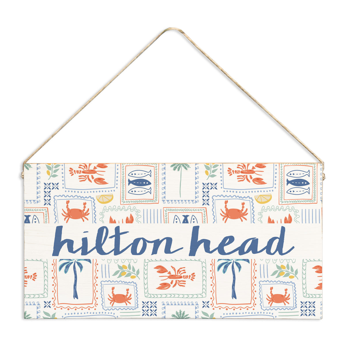 Seaside Tiles Personalized Twine Sign