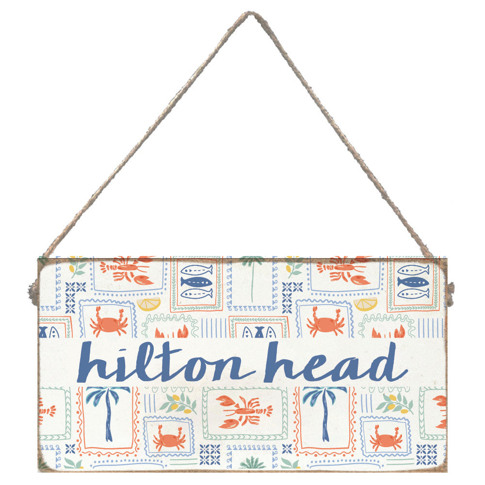 Seaside Tiles Personalized Twine Sign