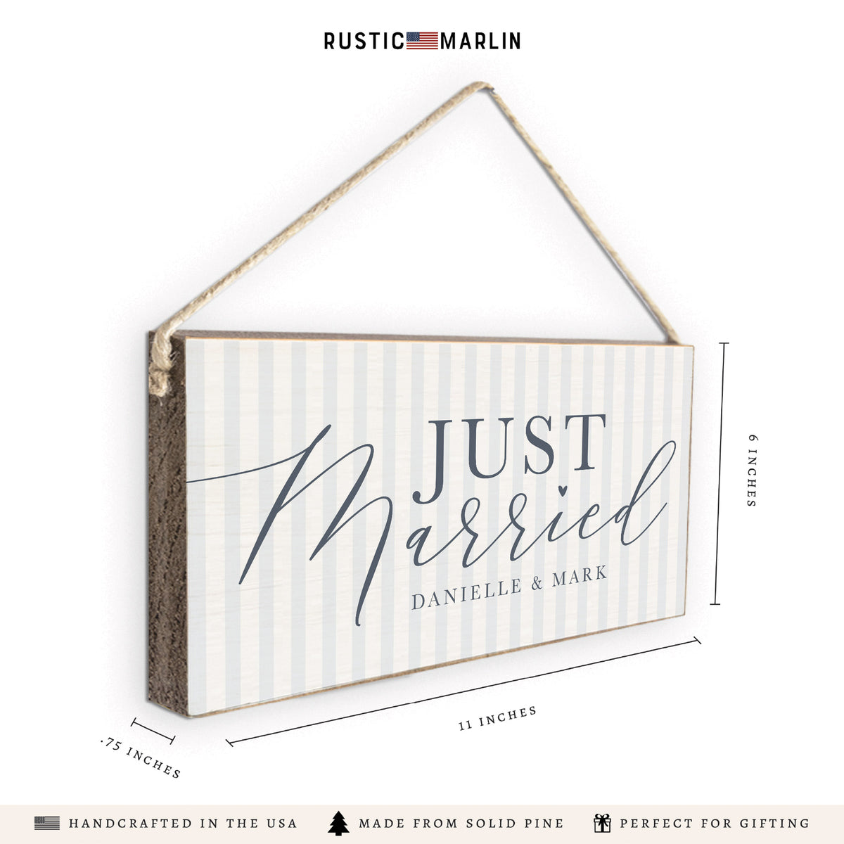 Just Married Striped Personalized Twine Sign