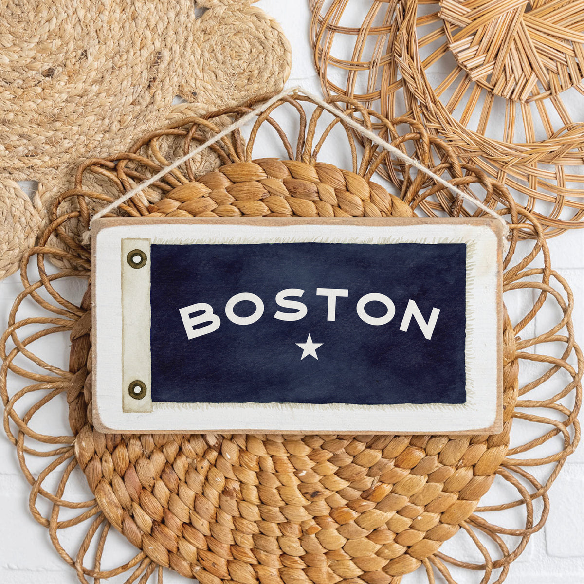 Vintage Flag Star Personalized Twine Sign