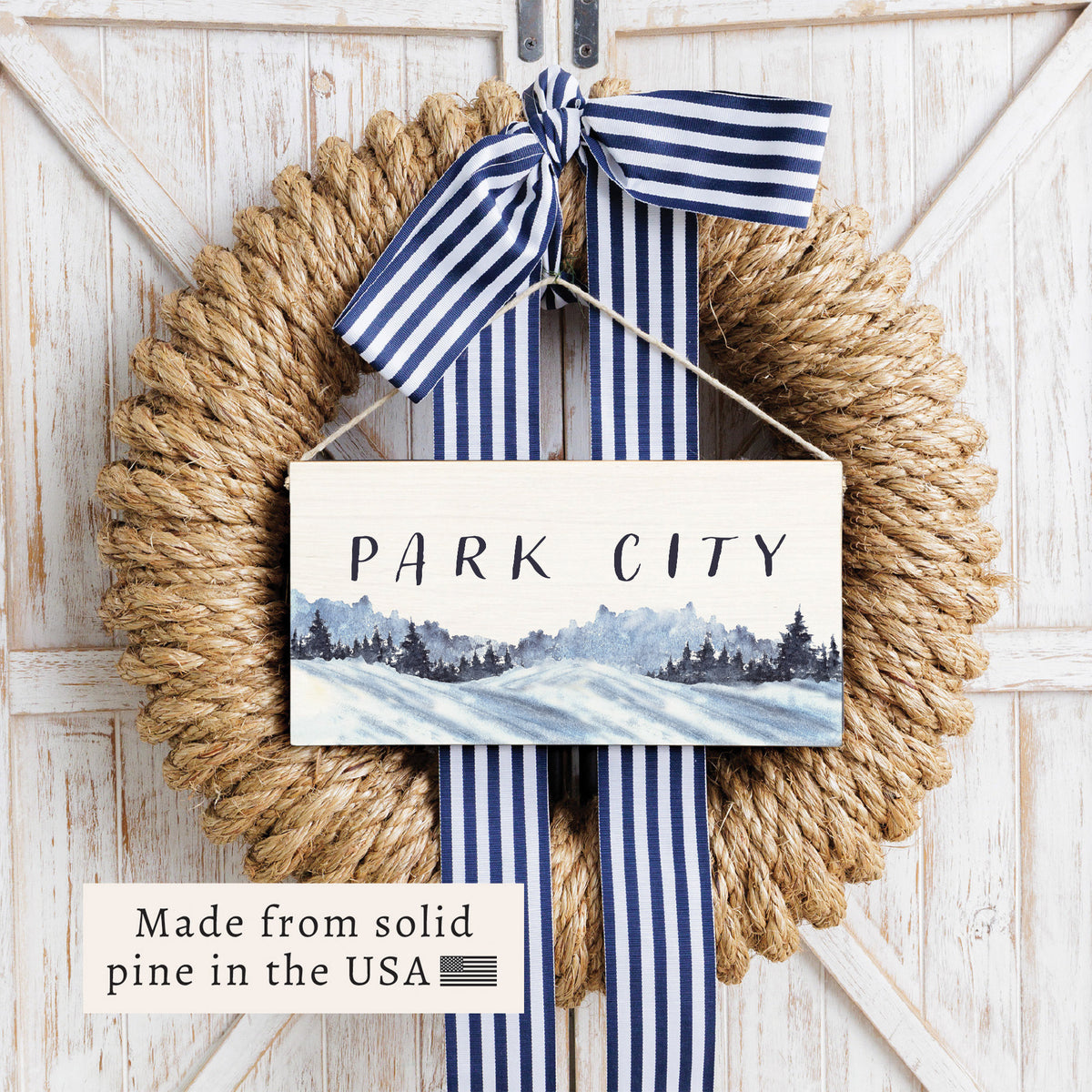 Snowy Mountains Personalized Twine Sign