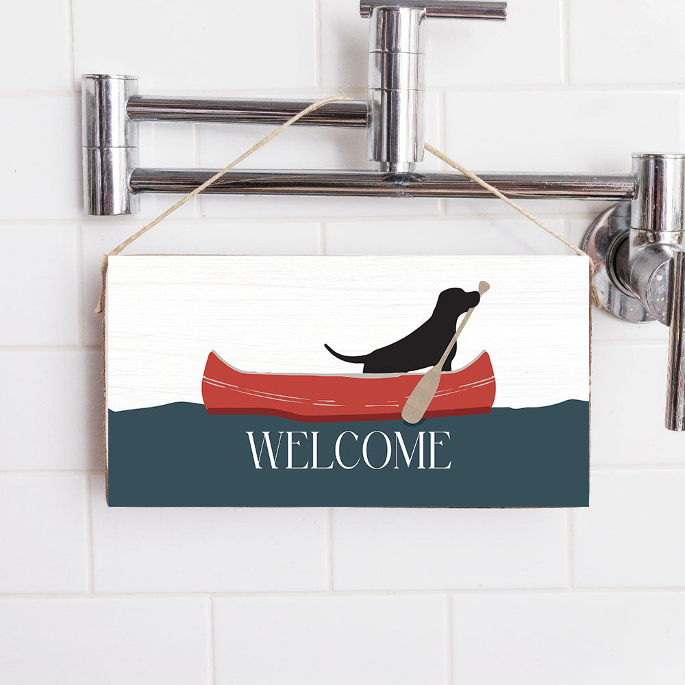 Black Lab Canoe Welcome Twine Sign