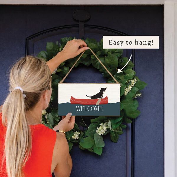 Dog Canoe Welcome Twine Sign