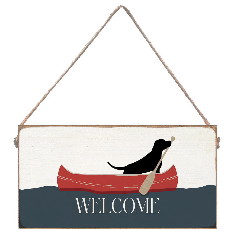 Black Lab Canoe Welcome Twine Sign
