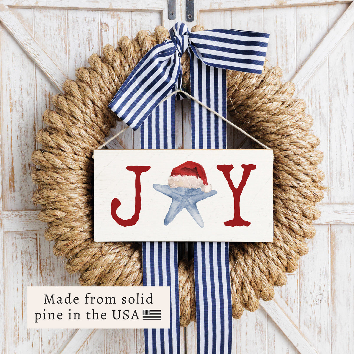 Joy Santa Starfish Twine Sign