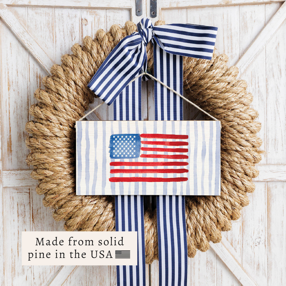 American Flag Watercolor Twine Sign