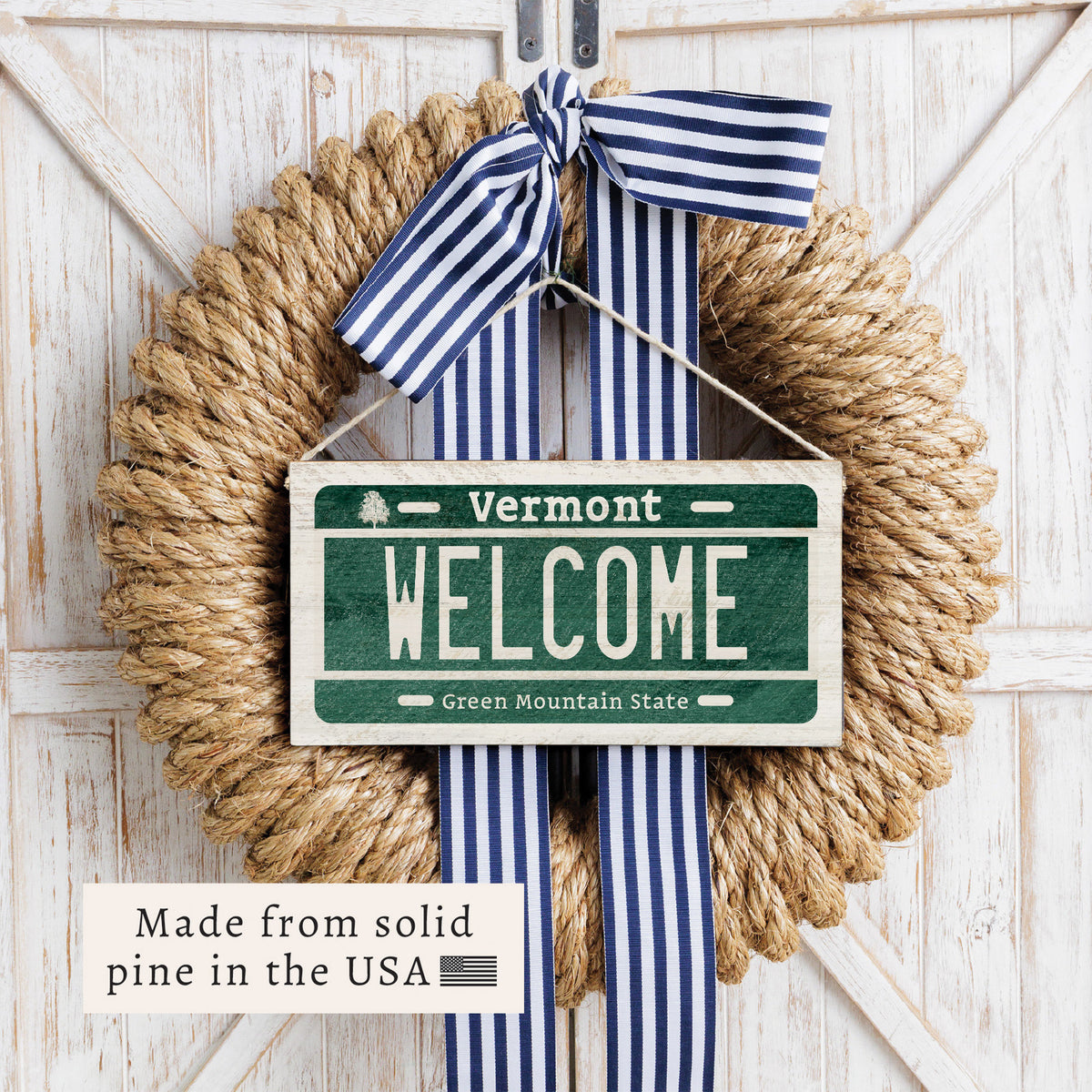 Vermont Welcome License Plate Twine Sign