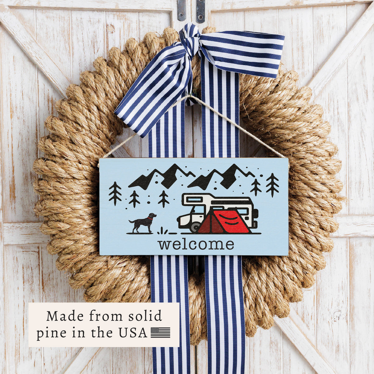 Camping Dog Adventure Welcome Twine Sign