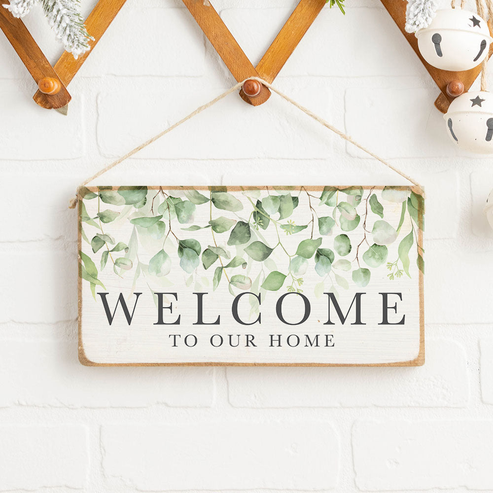 Green Leave Welcome To Our Home Twine Sign