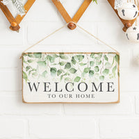 Green Leave Welcome To Our Home Twine Sign