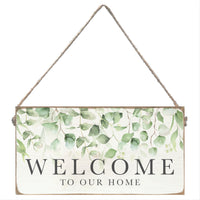 Green Leave Welcome To Our Home Twine Sign