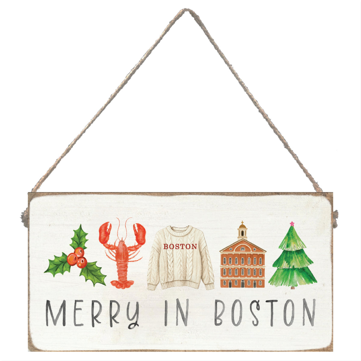 Merry In Boston Night Twine Sign