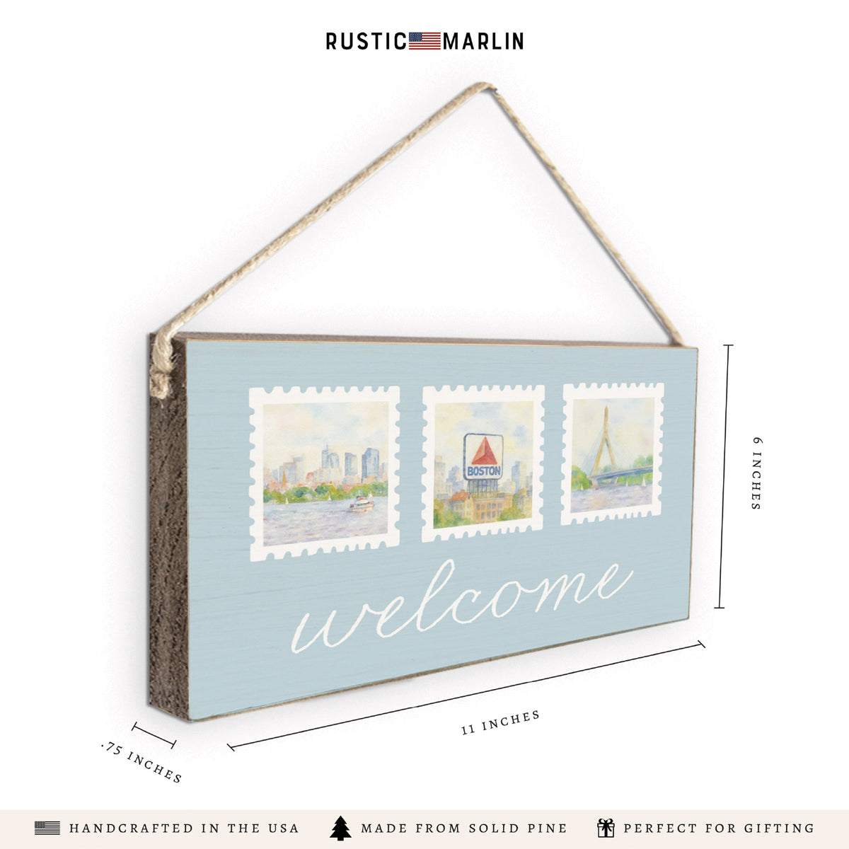 Boston Stamps Welcome Twine Sign