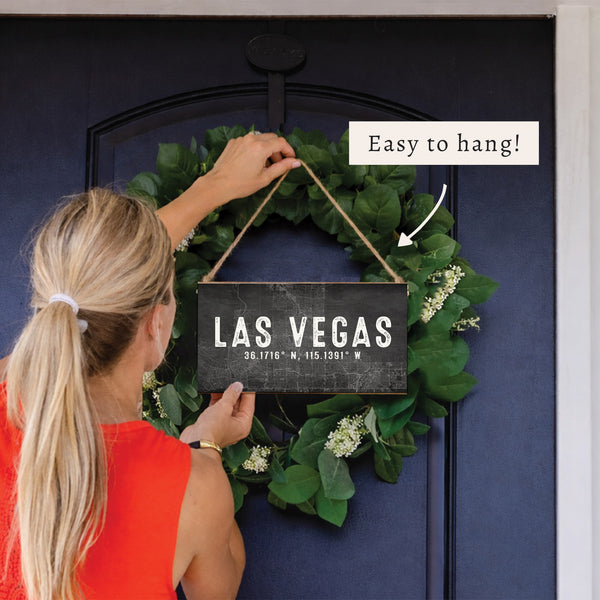 Las Vegas Charcoal Coordinates Twine Sign