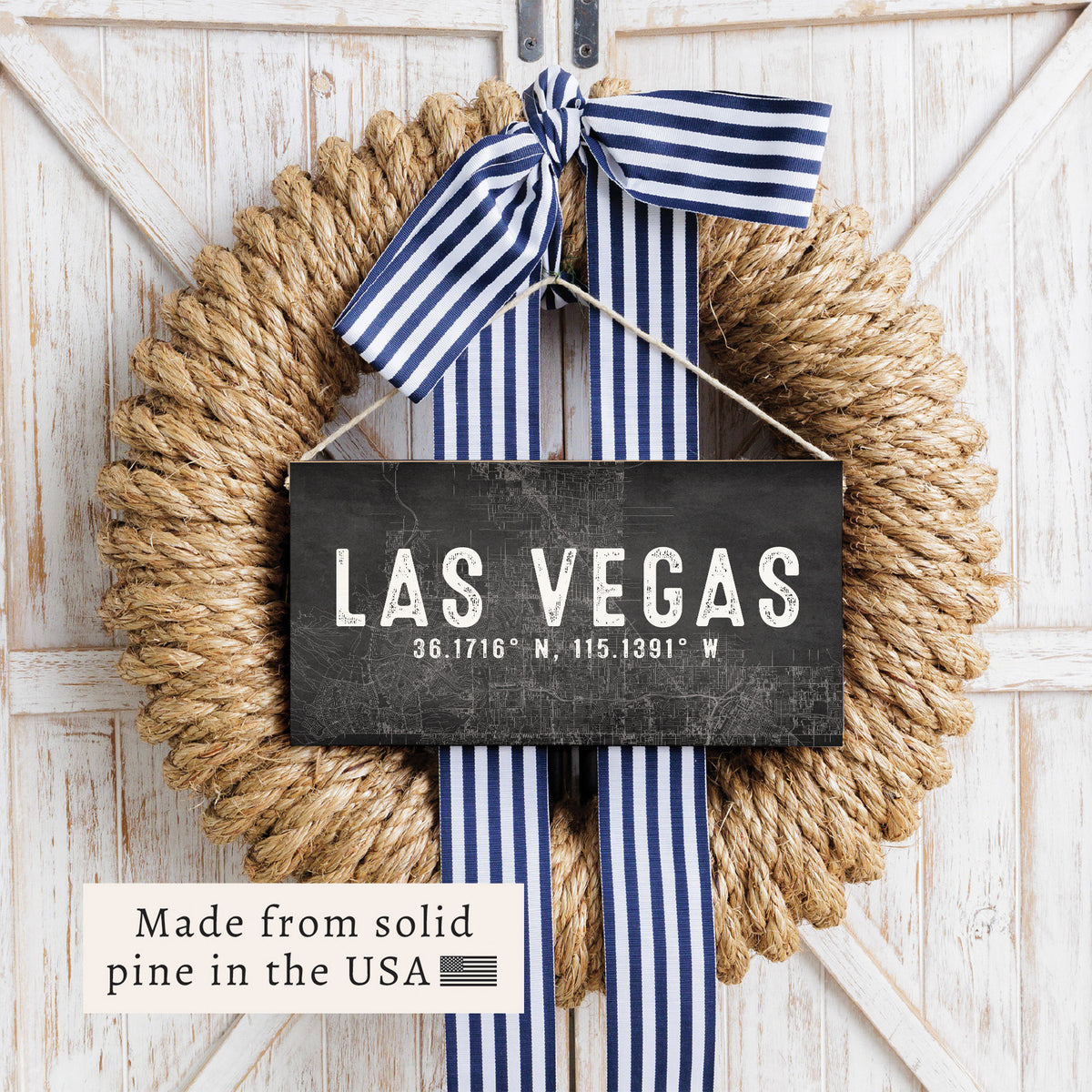 Las Vegas Charcoal Coordinates Twine Sign