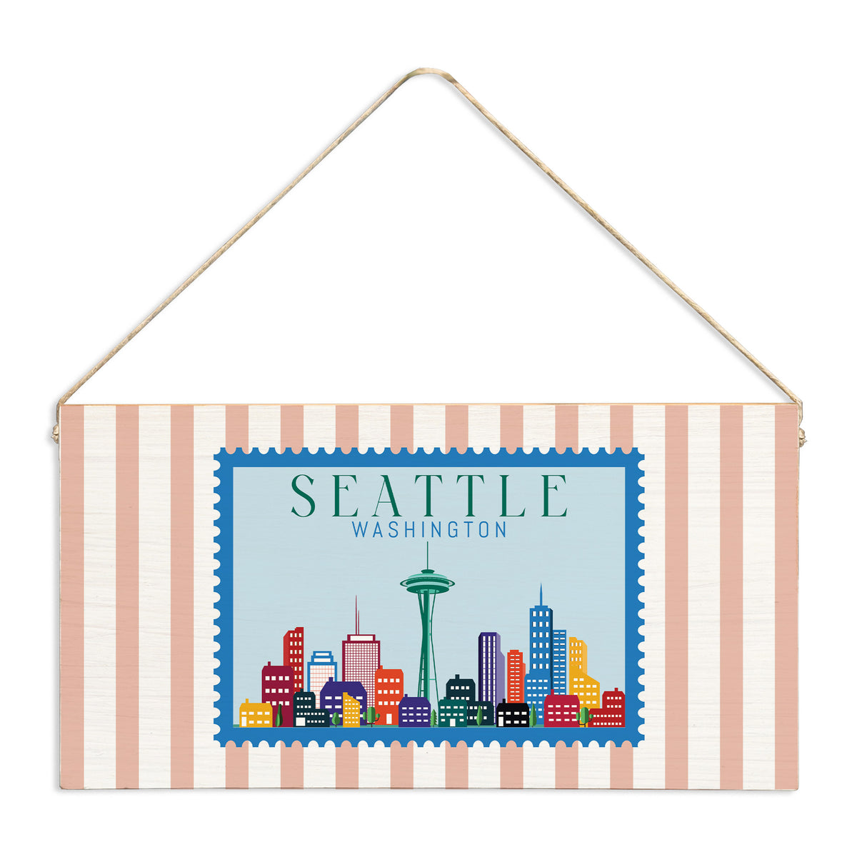 Seattle Washington Stamp Twine Sign