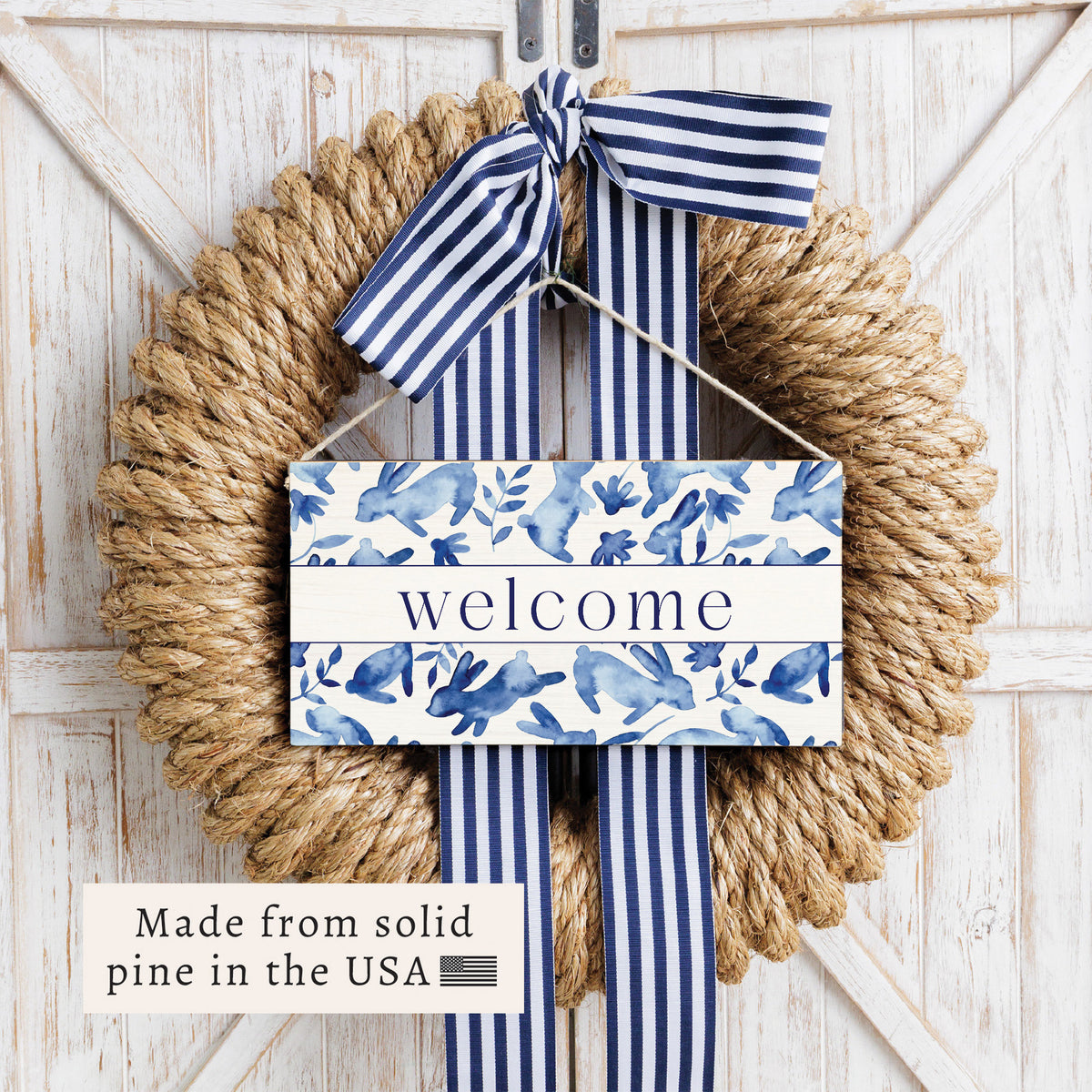 Bunnies Blue Welcome Twine Sign