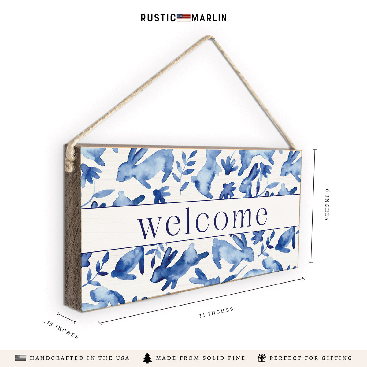 Bunnies Blue Welcome Twine Sign