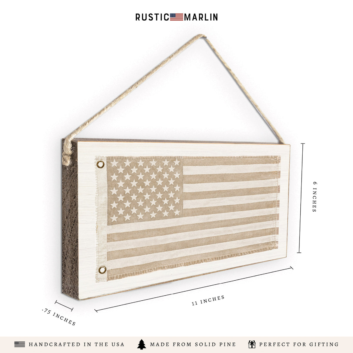 American Vintage Flag Whitewash Twine Sign